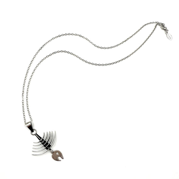 Abstract Modernist Sterling Silver Fish Necklace