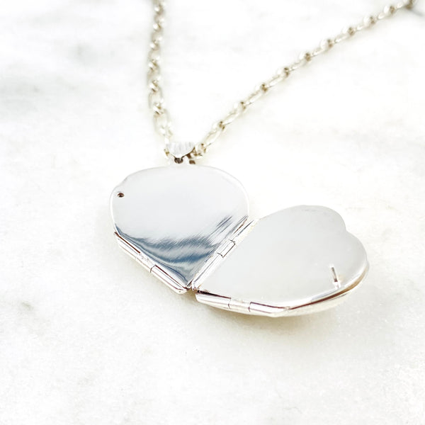 Four-Picture Sterling Silver Etched Heart Locket Necklace
