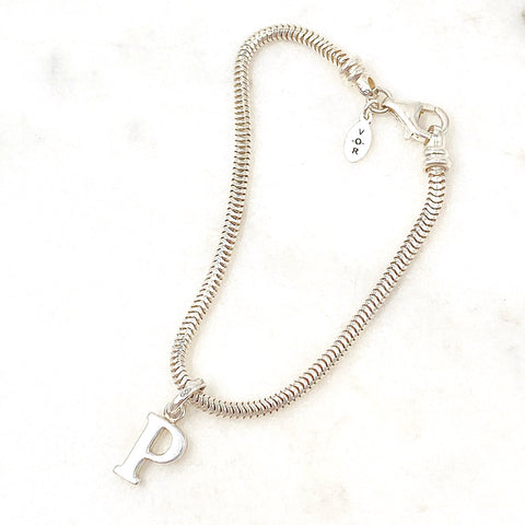 Initial P Sterling Silver Charm Bracelet