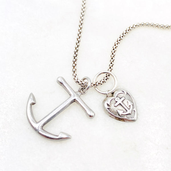 Anchor and Heart Charm Sterling Silver Necklace