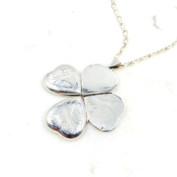 Four-Picture Sterling Silver Etched Heart Locket Necklace