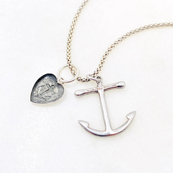 Anchor and Heart Charm Sterling Silver Necklace