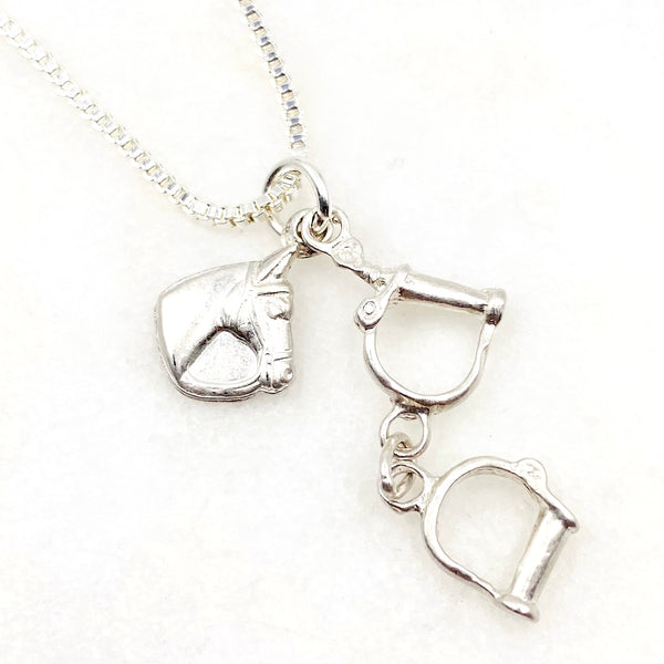 Horse and Stirrups Sterling Silver Charm Necklace