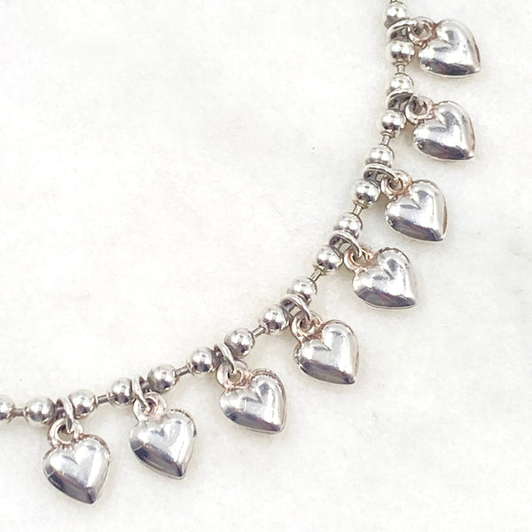 Mini Puffy Hearts Sterling Silver Charm Necklace