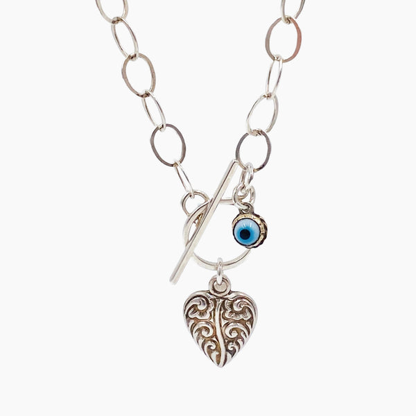 evil eye heart toggle necklace