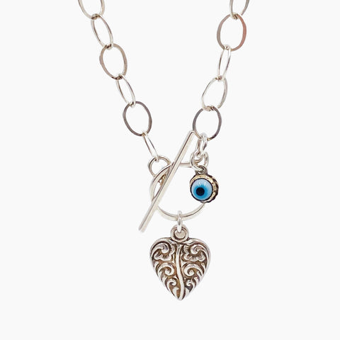 evil eye heart toggle necklace
