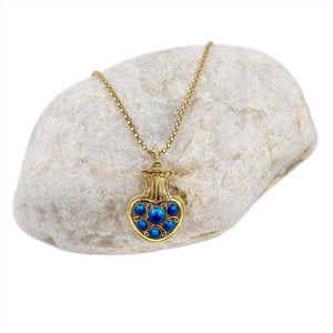 Vintage-O-Rama Golden Necklace with Shimmering Blue Beaded Vessel Pendant