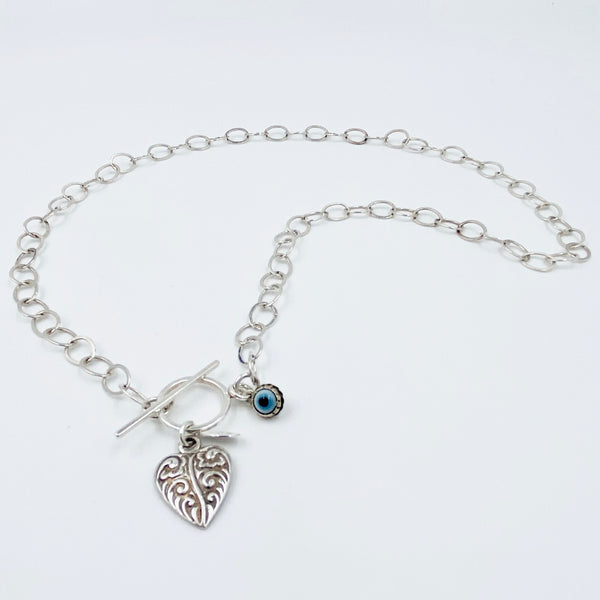 evil eye heart toggle necklace