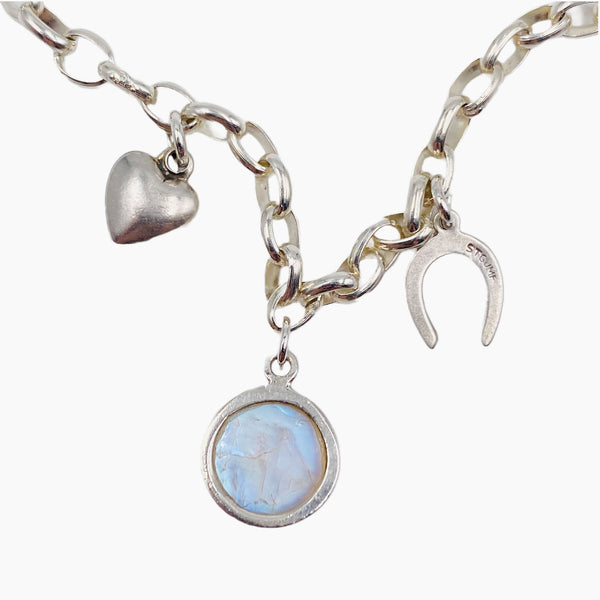 Lucky Horseshoe, Crystal & Heart Charm Bracelet