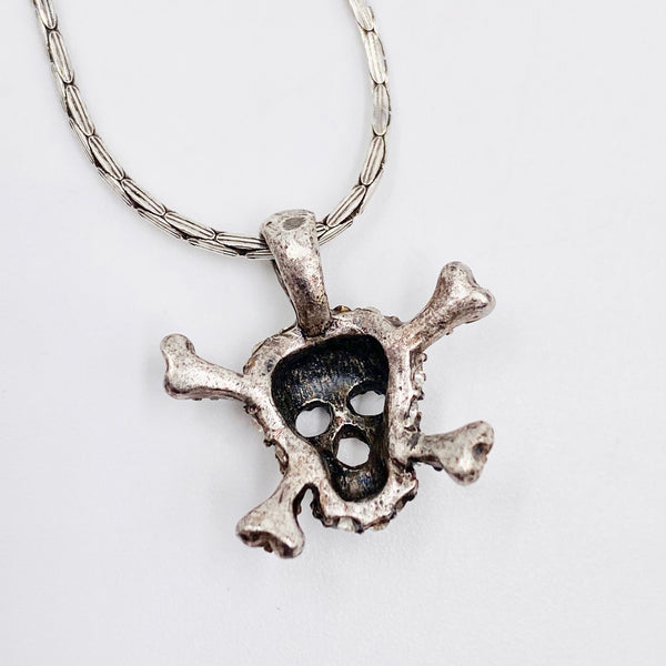 sterling silver and crystal skull and crossbones necklace