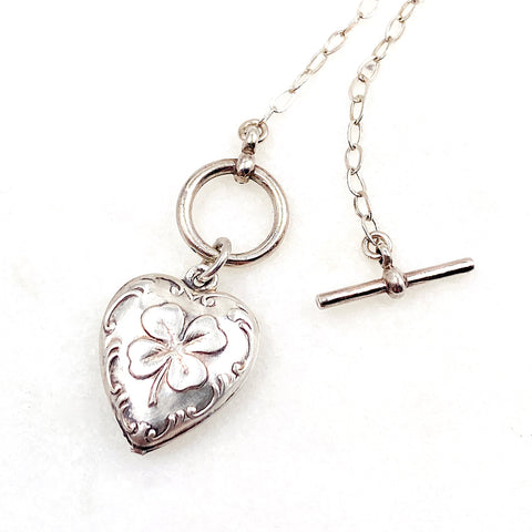Sterling Silver WWII 4-Leaf Clover Heart Necklace