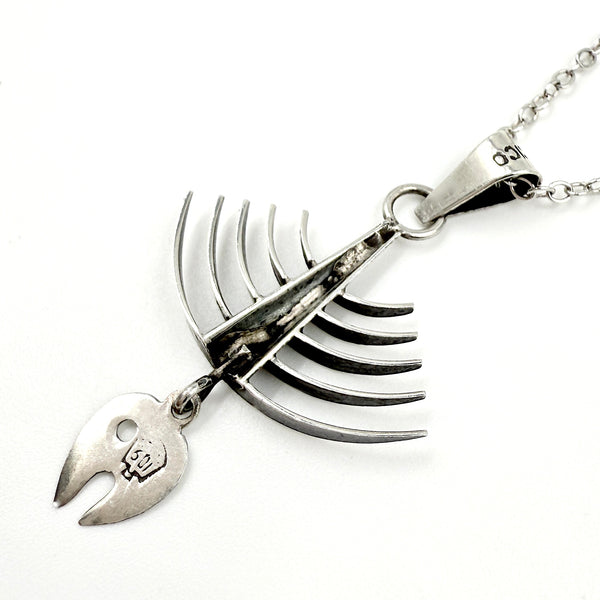 Abstract Modernist Sterling Silver Fish Necklace