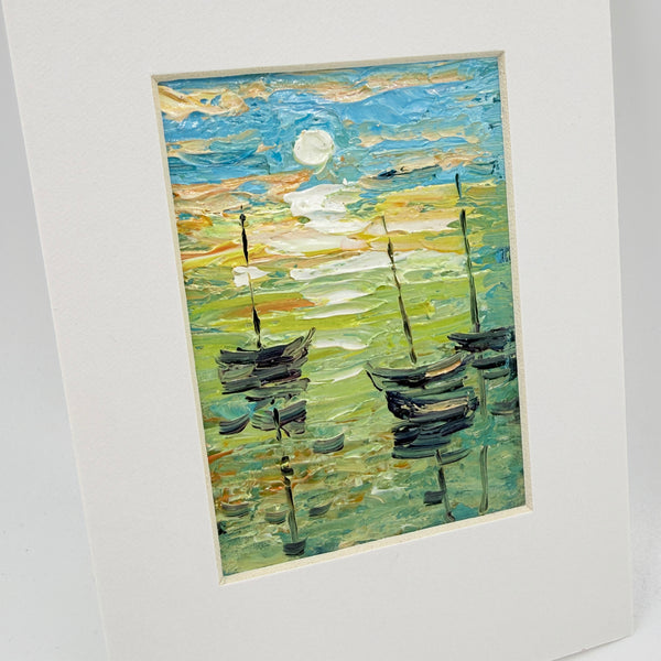 Sunset Sailboats Original Signed Mini Oil Painting
