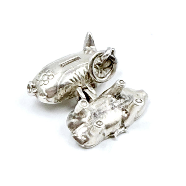 Sterling English Piggy Bank Charm Opens to Button and Safety Pin