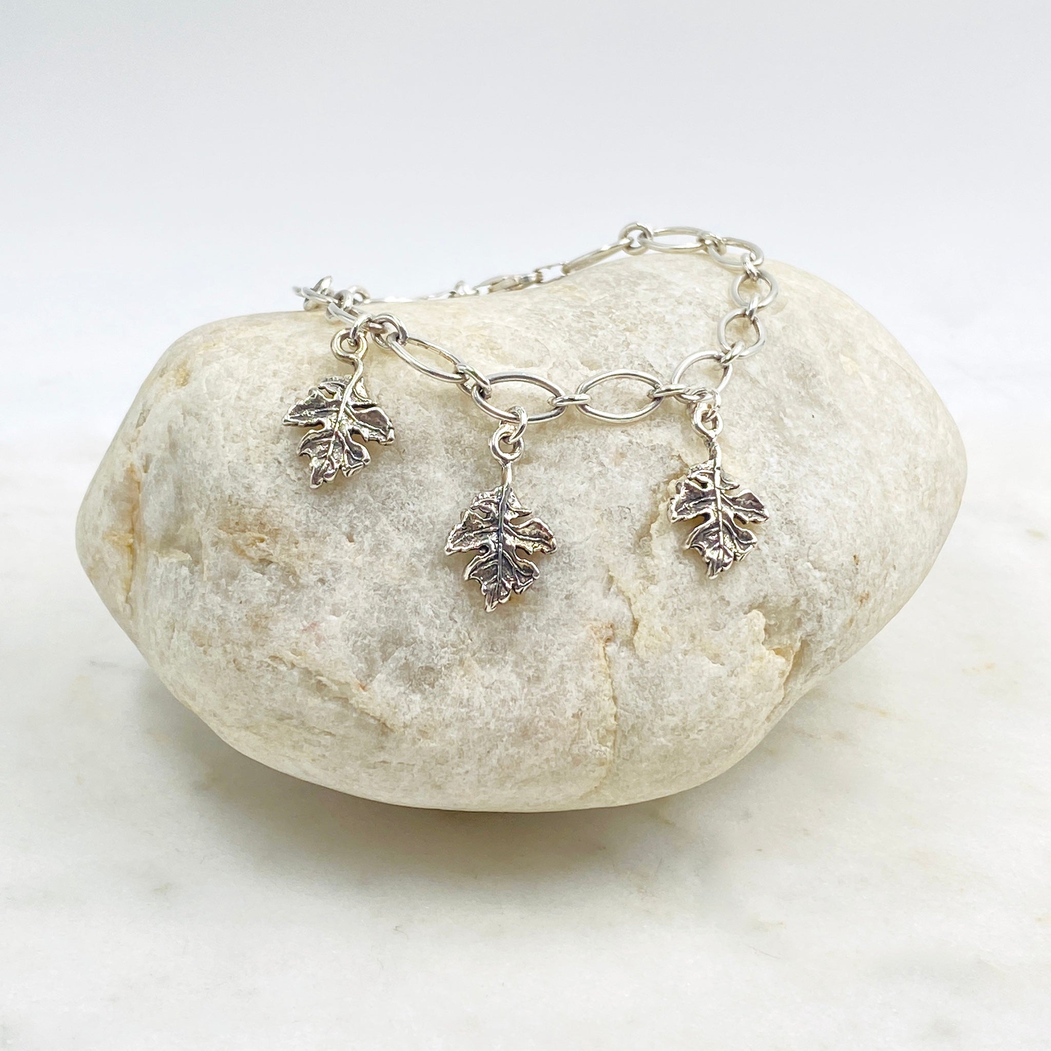 Three Leaf Sterling Silver Charm Bracelet