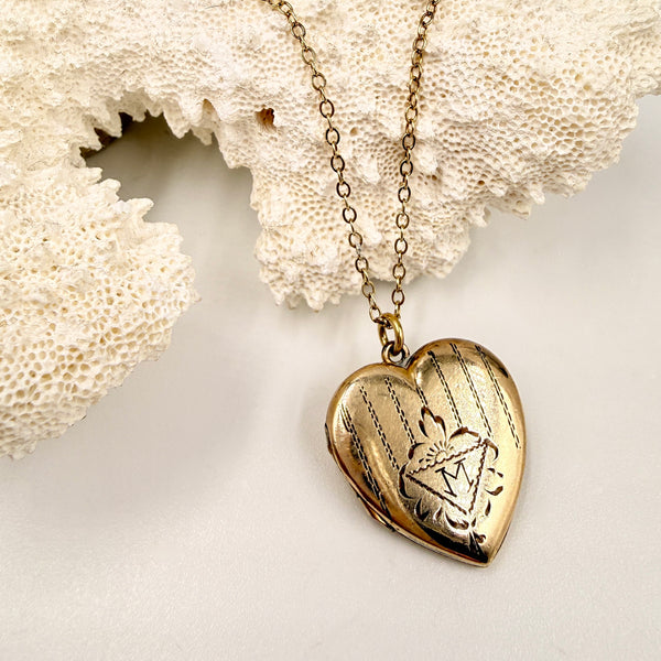 Vintage Initial M Gold Filled Heart Locket Necklace