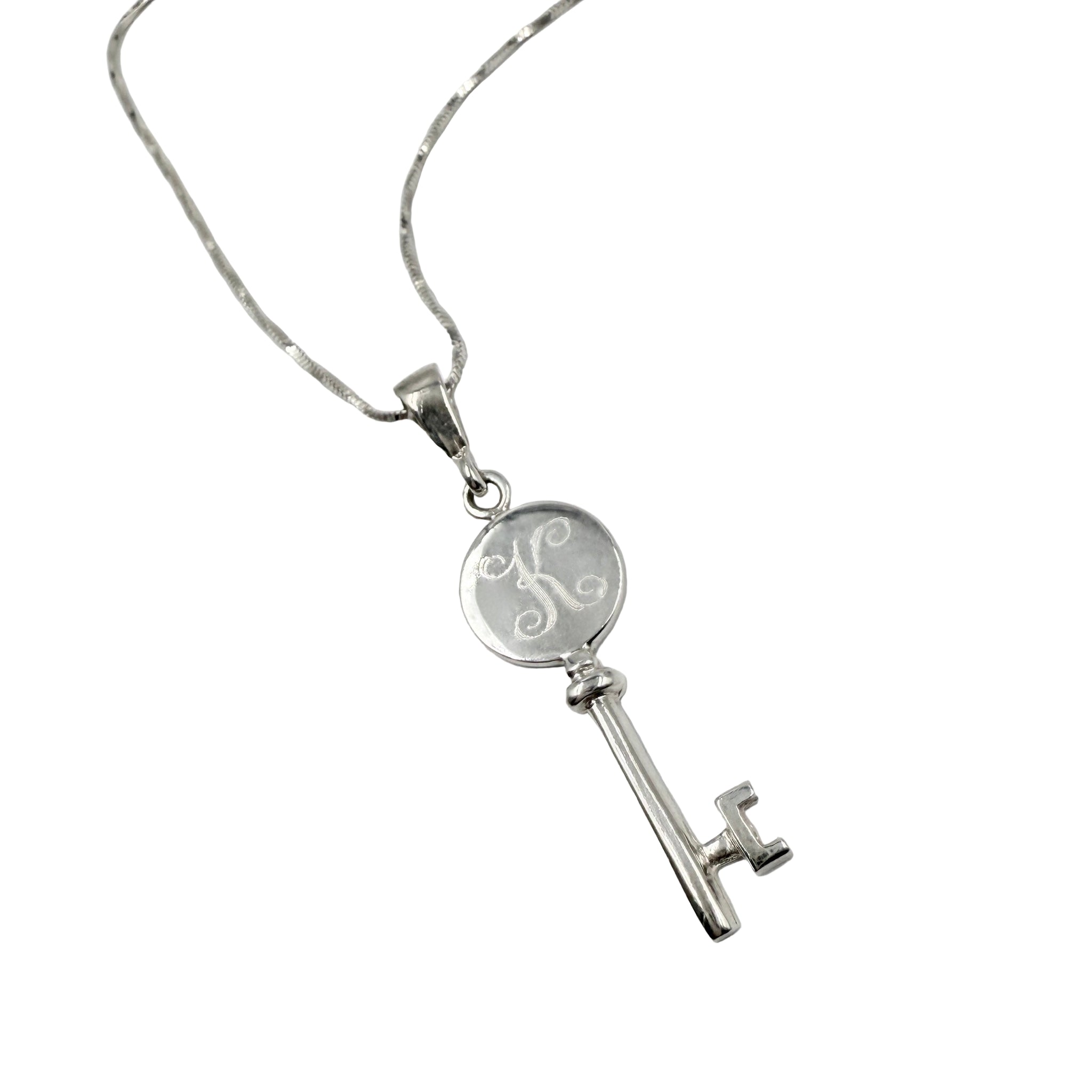 Vintage Sterling Silver Letter K Key Necklace