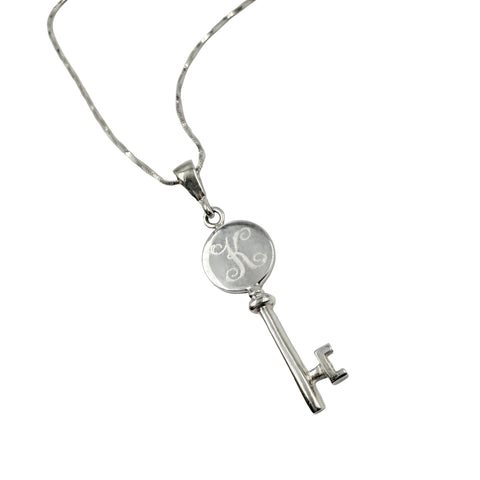 Vintage Sterling Silver Letter K Key Necklace