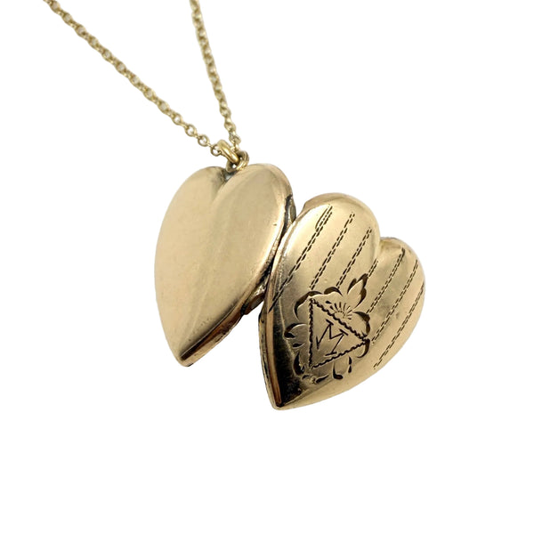 Vintage Initial M Gold Filled Heart Locket Necklace