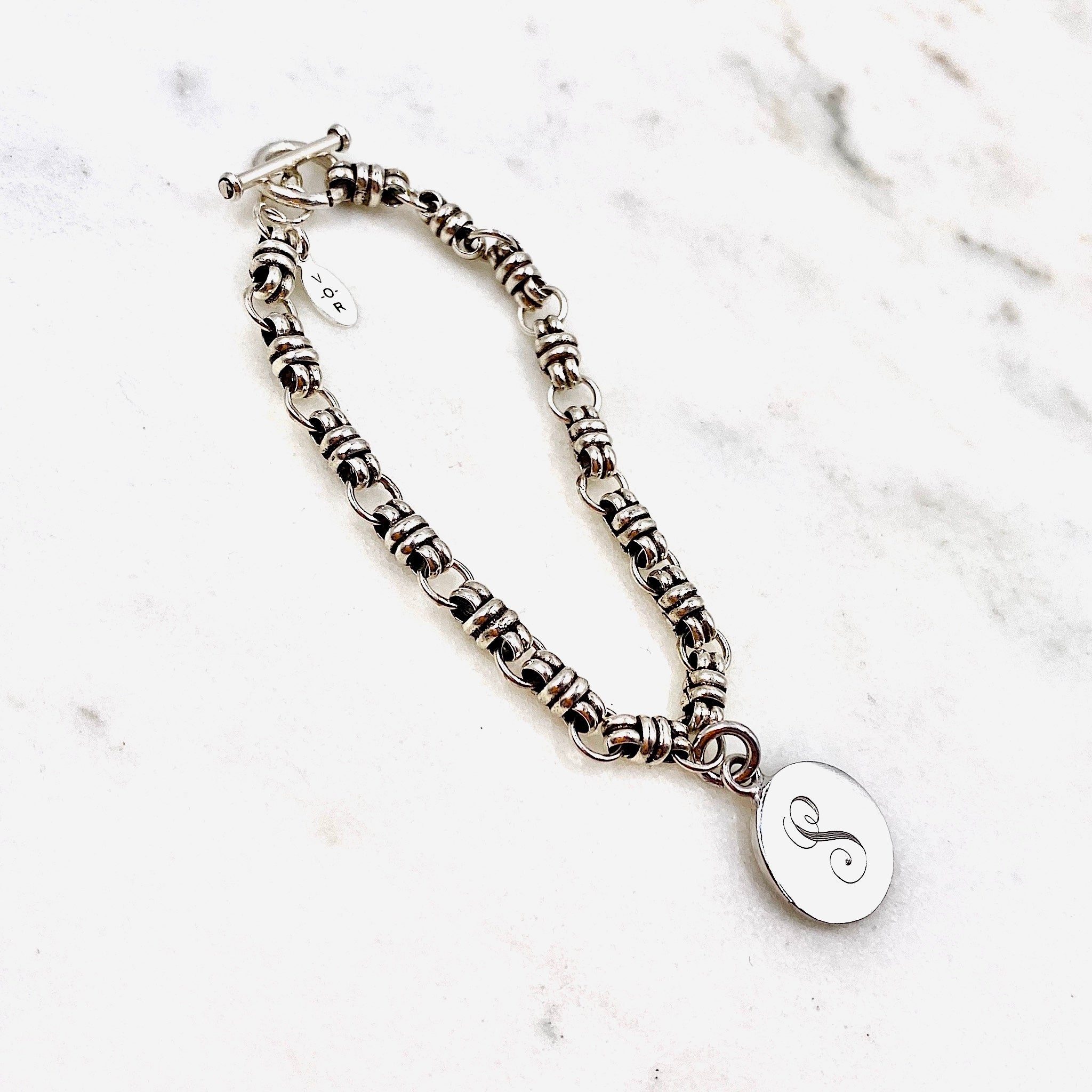 Initial Letter S Vintage Sterling Silver Charm Bracelet