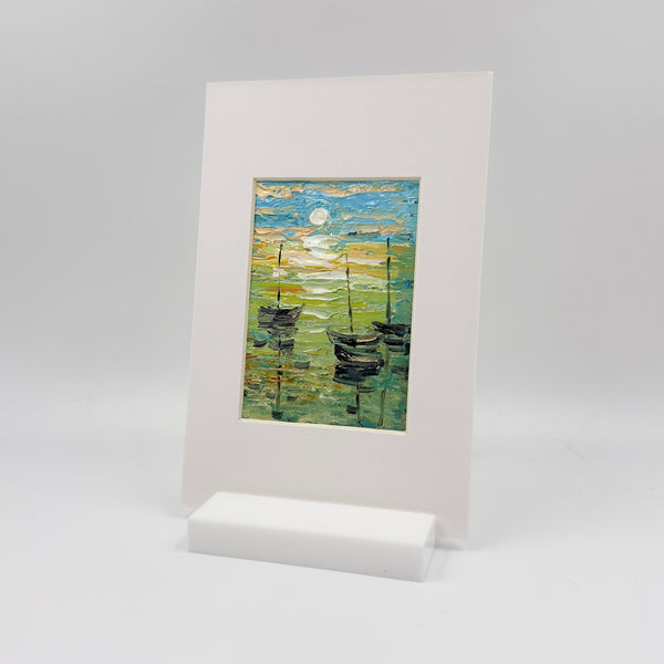 Sunset Sailboats Original Signed Mini Oil Painting