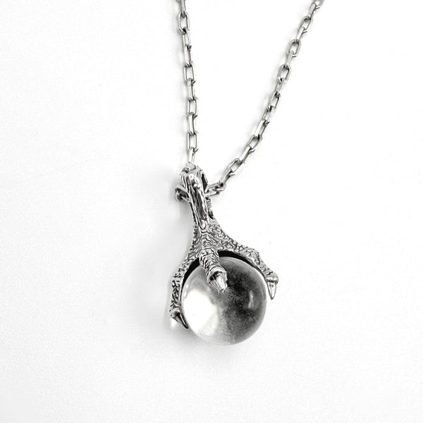 Sterling Silver and Crystal Dragon Claw Orb Necklace