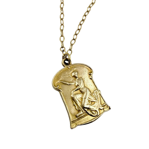 Art Nouveau 1934 Bronze Medal Necklace 