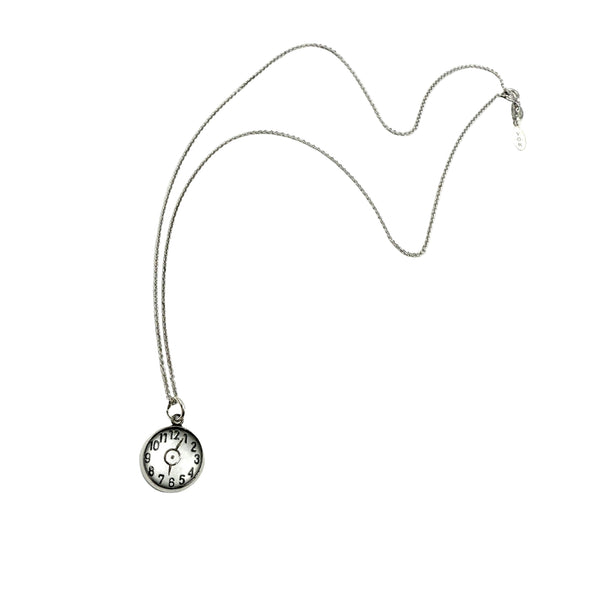 Crystal Bubble Clock Sterling Silver Charm Necklace