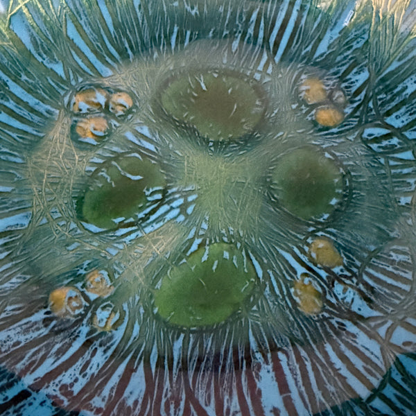 Mid-Century Blue Green Abtract Enamel Plate