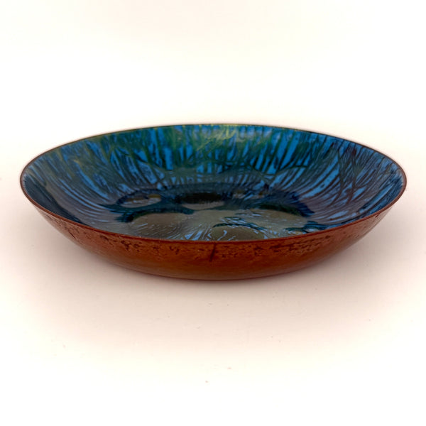 Mid-Century Blue Green Abtract Enamel Plate
