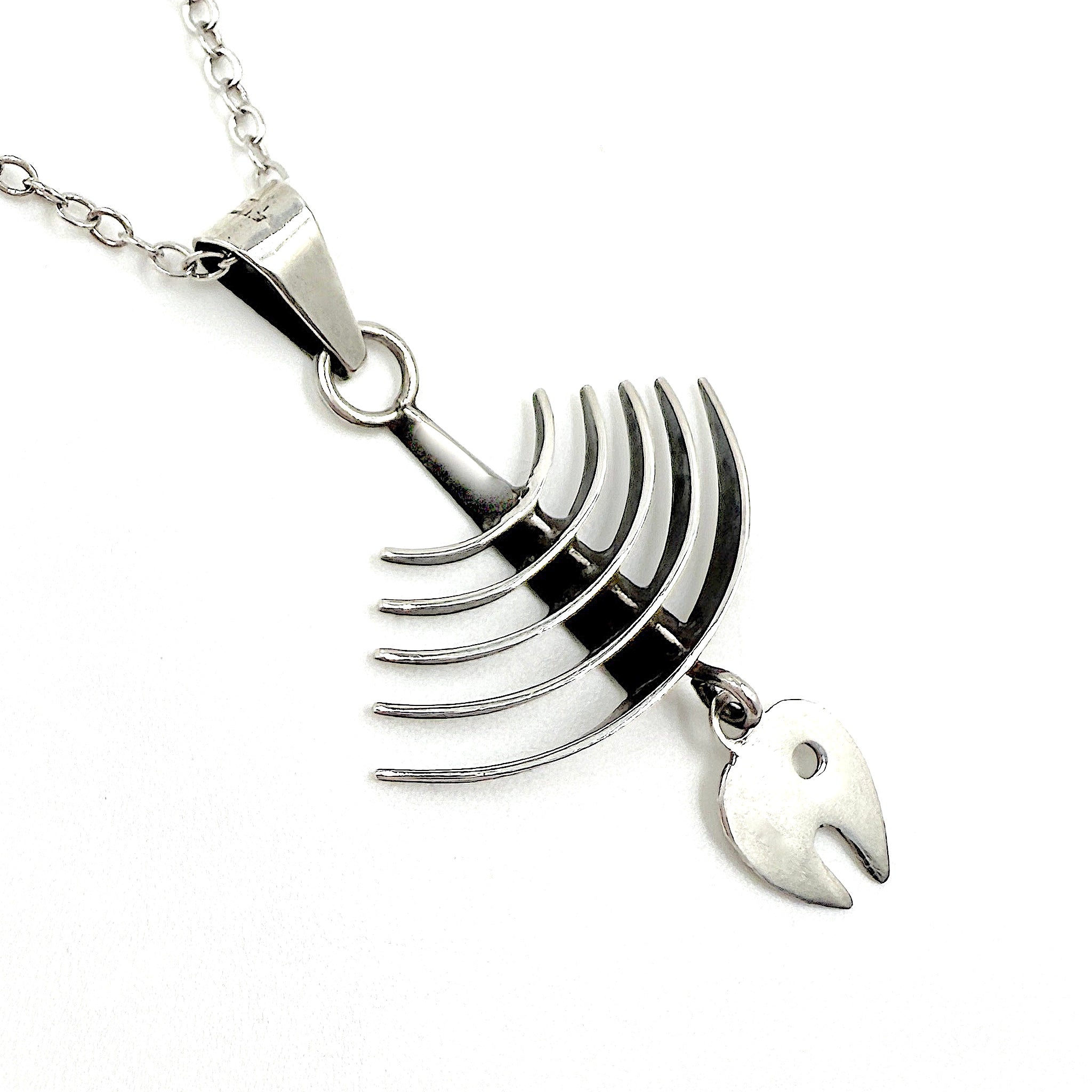 Abstract Modernist Sterling Silver Fish Necklace