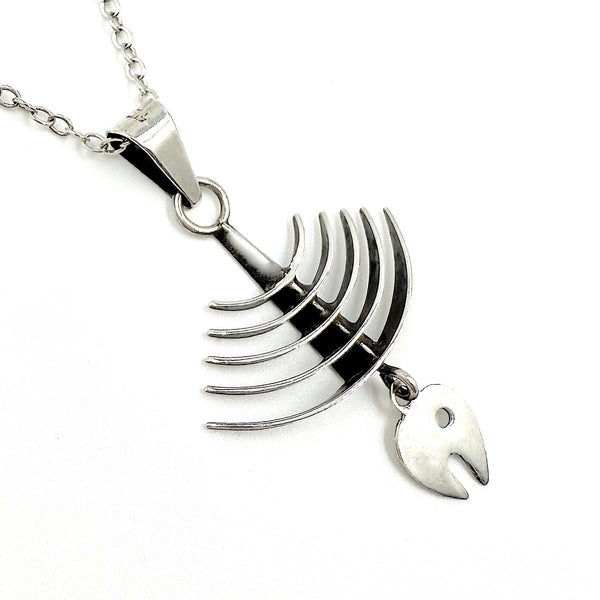 Abstract Modernist Sterling Silver Fish Necklace