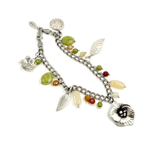 sterling silver flowers and leaves charm bracelet
