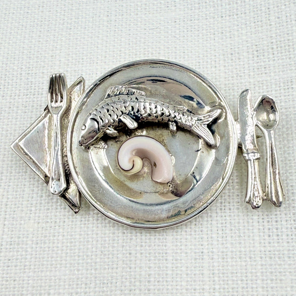 Great Falls Sterling Silver Fish Dinner Pin