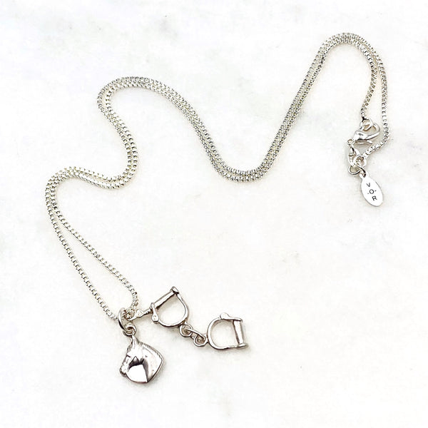 Horse and Stirrups Sterling Silver Charm Necklace