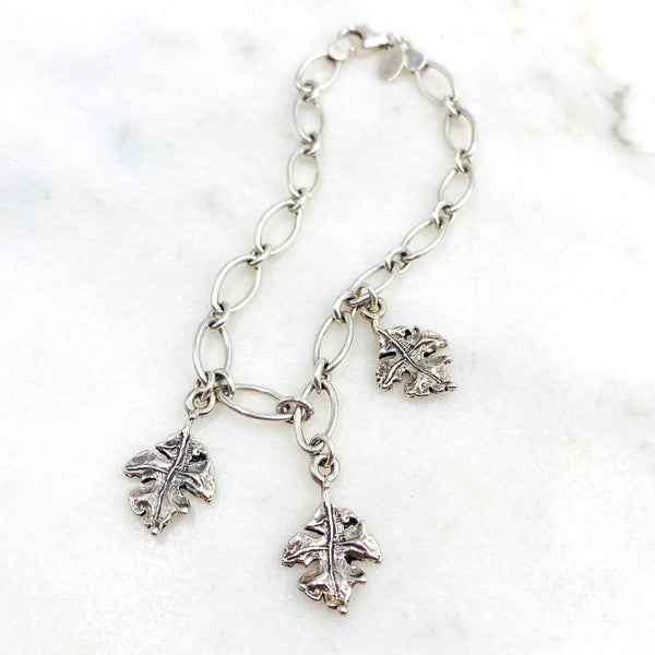 Three Leaf Sterling Silver Charm Bracelet