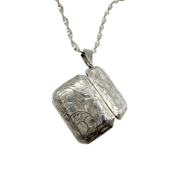 Vintage Sterling Silver Scroll Floral Locket Necklace

