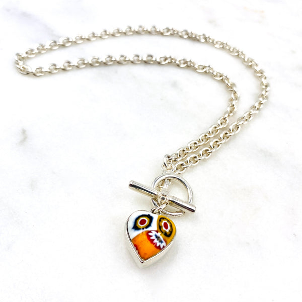 Vintage Murano Glass Heart Sterling Silver Necklace