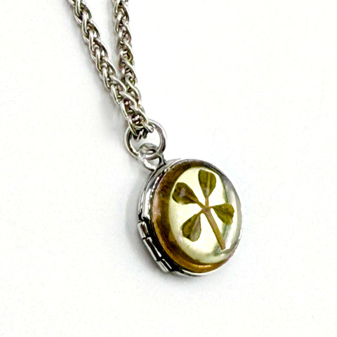 vintage Four-Leaf Clover Locket Necklace