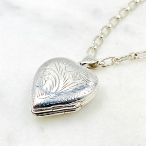 Four-Picture Sterling Silver Etched Heart Locket Necklace