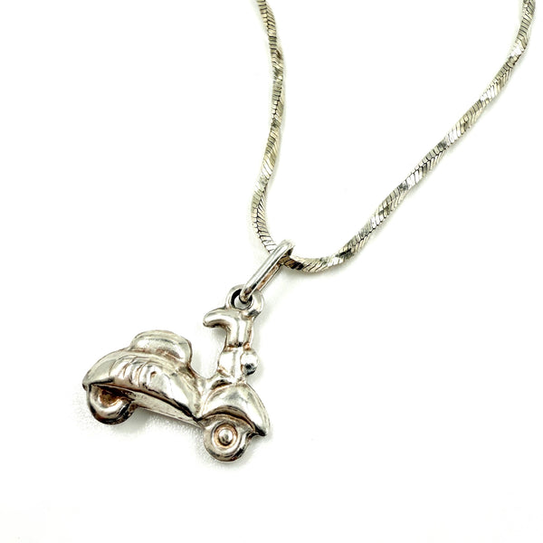 vintage Sterling Silver Scooter Charm Necklace