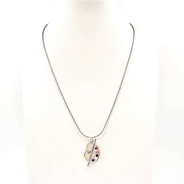 Painters Palette Vintage Sterling Silver Charm Necklace 