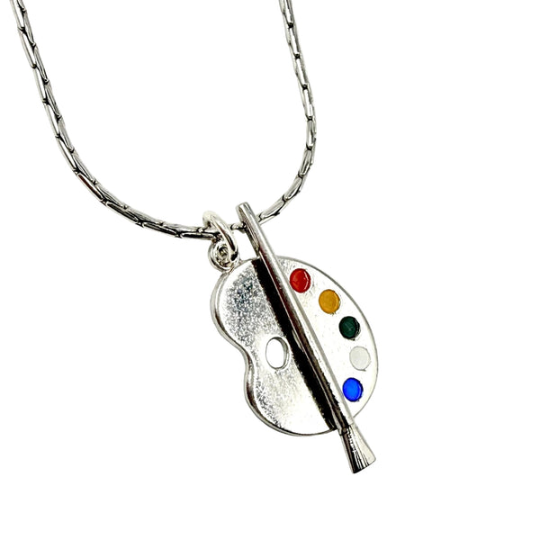 Painters Palette Vintage Sterling Silver Charm Necklace 