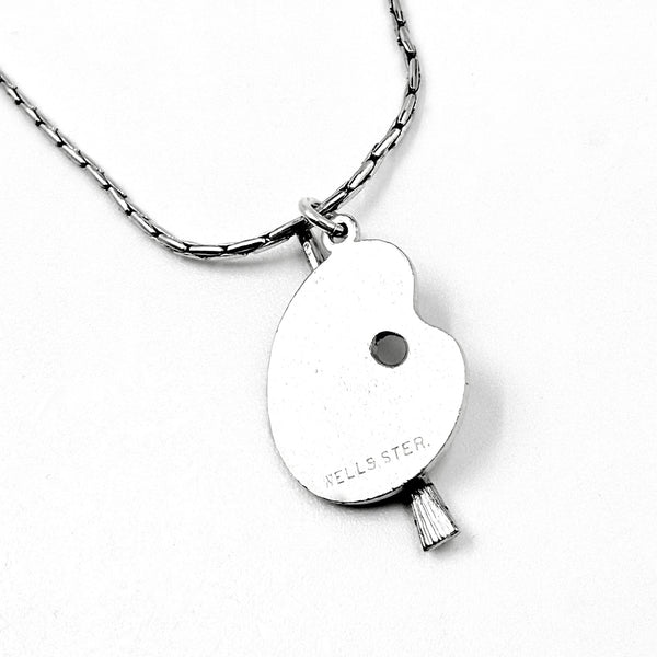 Painters Palette Vintage Sterling Silver Charm Necklace 