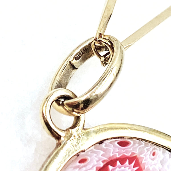 Gold Necklace with Red and White Murano Glass Millefiori Pendant