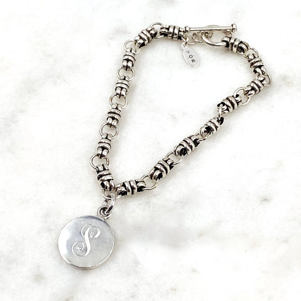 Initial Letter S Vintage Sterling Silver Charm Bracelet