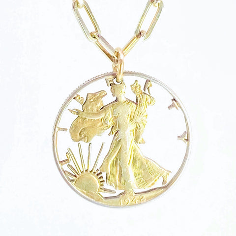 Walking Liberty Half Dollar Necklace With Gold Wash