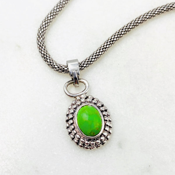 Sterling Silver Green Turquoise Pendant Necklace