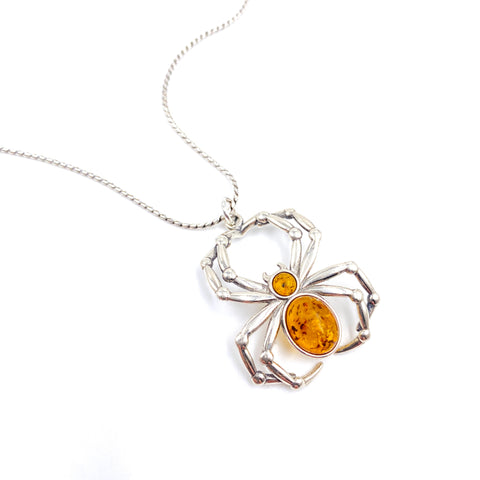 Spider Necklace in Sterling Silver and Amber