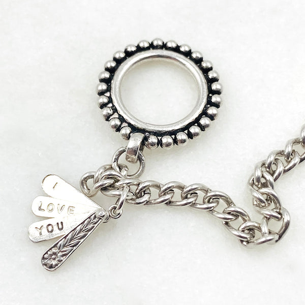 "I Love U" Sterling SilverToggle Charm Bracelet